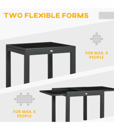 Extendable Outdoor Dining Table Patio Table with Aluminium Frame Black