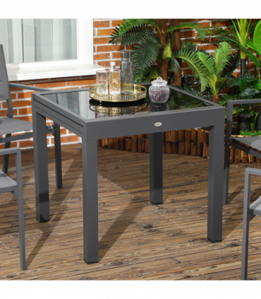 Extendable Outdoor Dining Table Patio Table with Aluminium Frame Black