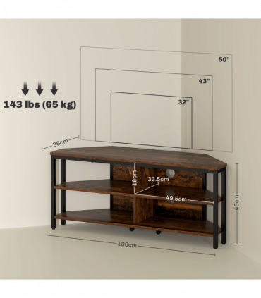HOMCOM 50" TV Stand Cabinet, TV Unit with Storage Shelves, Rustic Brown