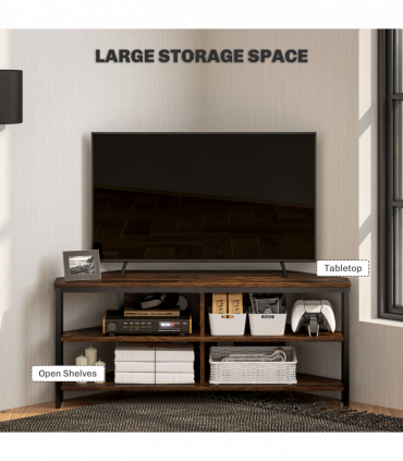 HOMCOM 50" TV Stand Cabinet, TV Unit with Storage Shelves, Rustic Brown