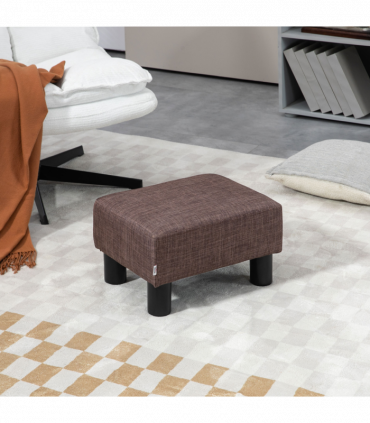 Footstool Ottoman Cube Brown Polyester Plywood Plastic 40cm x 30cm x 24cm Wood