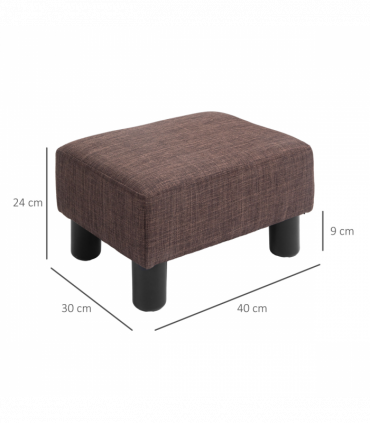 Footstool Ottoman Cube Brown Polyester Plywood Plastic 40cm x 30cm x 24cm Wood
