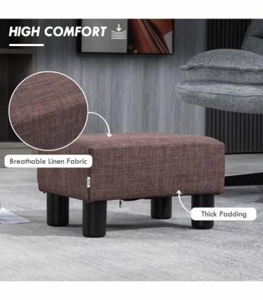 Footstool Ottoman Cube Brown Polyester Plywood Plastic 40cm x 30cm x 24cm Wood