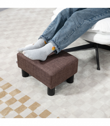 Footstool Ottoman Cube Brown Polyester Plywood Plastic 40cm x 30cm x 24cm Wood