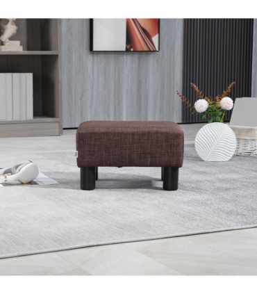 Footstool Ottoman Cube Brown Polyester Plywood Plastic 40cm x 30cm x 24cm Wood