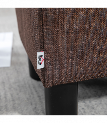 Footstool Ottoman Cube Brown Polyester Plywood Plastic 40cm x 30cm x 24cm Wood