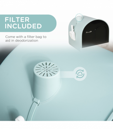 Hooded Cat Litter Tray Green Plastic 43L x 44W x 47H cm Scoop Filter Flap Door