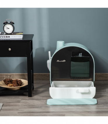 Hooded Cat Litter Tray Green Plastic 43L x 44W x 47H cm Scoop Filter Flap Door