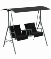 Outsunny 2 Person Covered Patio Swing with Pivot Table & Storage Console Black