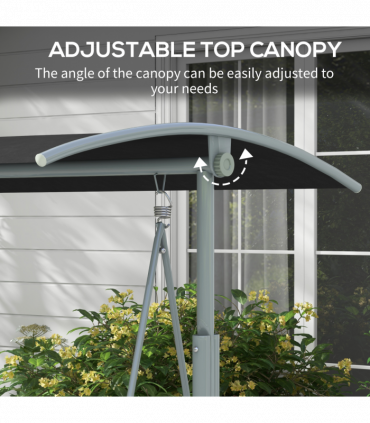 Outsunny 2 Person Covered Patio Swing with Pivot Table & Storage Console Black