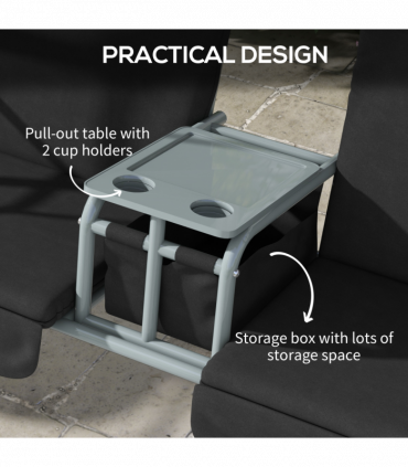 Outsunny 2 Person Covered Patio Swing with Pivot Table & Storage Console Black