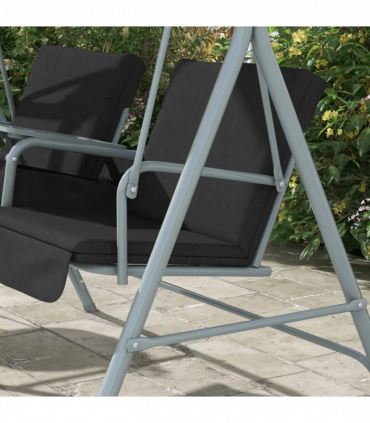 Outsunny 2 Person Covered Patio Swing with Pivot Table & Storage Console Black