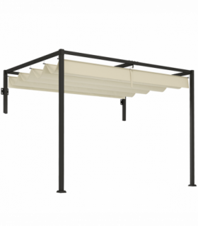 Outsunny 2 x 3(m) Wall Mounted Pergola with Retractable Roof, Khaki