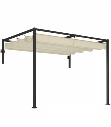 Outsunny 2 x 3(m) Wall Mounted Pergola with Retractable Roof, Khaki