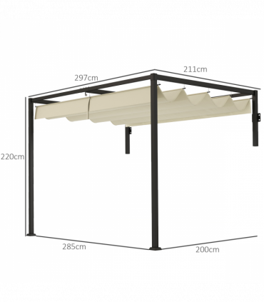 Outsunny 2 x 3(m) Wall Mounted Pergola with Retractable Roof, Khaki
