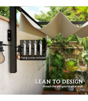 Outsunny 2 x 3(m) Wall Mounted Pergola with Retractable Roof, Khaki