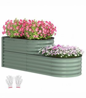 Outsunny 2-Tier Galvanised Raised Garden Bed with Safety Edging Light Green