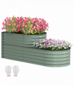 Outsunny 2-Tier Galvanised Raised Garden Bed with Safety Edging Light Green