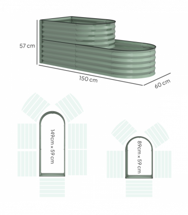 Outsunny 2-Tier Galvanised Raised Garden Bed with Safety Edging Light Green