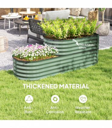 Outsunny 2-Tier Galvanised Raised Garden Bed with Safety Edging Light Green