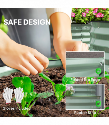 Outsunny 2-Tier Galvanised Raised Garden Bed with Safety Edging Light Green