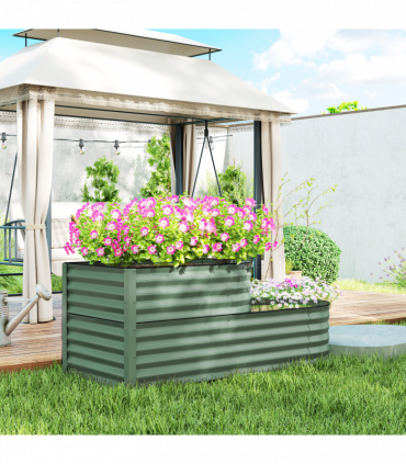 Outsunny 2-Tier Galvanised Raised Garden Bed with Safety Edging Light Green