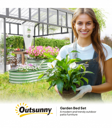 Outsunny 2-Tier Galvanised Raised Garden Bed with Safety Edging Light Green