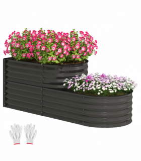 Outsunny 2-Tier Galvanised Raised Garden Bed with Safety Edging, Dark Grey