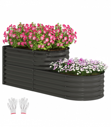 Outsunny 2-Tier Galvanised Raised Garden Bed with Safety Edging, Dark Grey