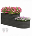 Outsunny 2-Tier Galvanised Raised Garden Bed with Safety Edging, Dark Grey