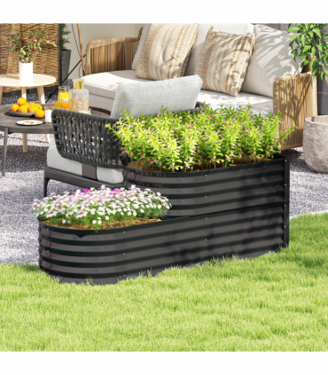 Outsunny 2-Tier Galvanised Raised Garden Bed with Safety Edging, Dark Grey