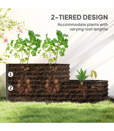 Outsunny 2-Tier Galvanised Raised Garden Bed with Safety Edging, Dark Grey