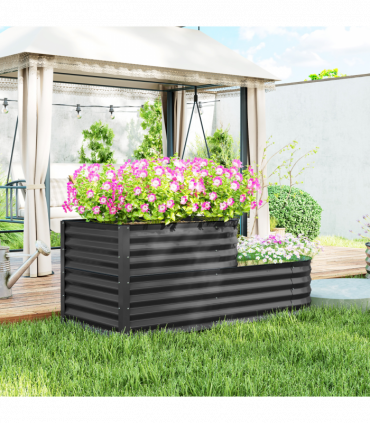 Outsunny 2-Tier Galvanised Raised Garden Bed with Safety Edging, Dark Grey