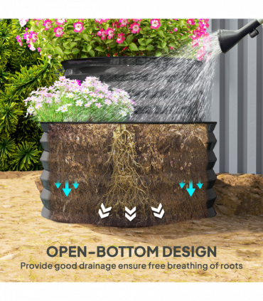 Outsunny 2-Tier Galvanised Raised Garden Bed with Safety Edging, Dark Grey