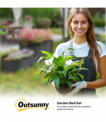 Outsunny 2-Tier Galvanised Raised Garden Bed with Safety Edging, Dark Grey