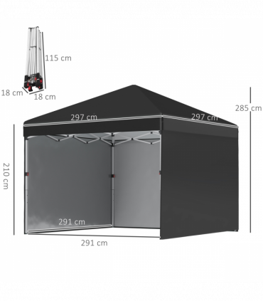 Outsunny 3x3 (M) Pop Up Gazebo Party Tent w/ 3 Sidewalls, Weight Bags, Black