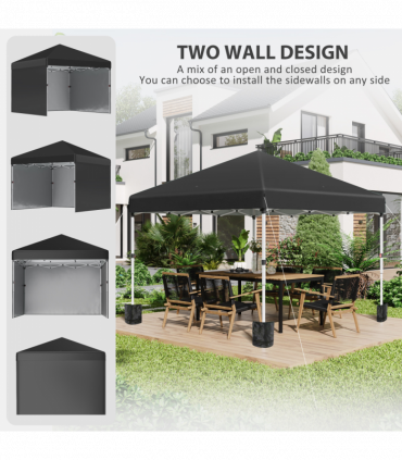 Outsunny 3x3 (M) Pop Up Gazebo Party Tent w/ 3 Sidewalls, Weight Bags, Black