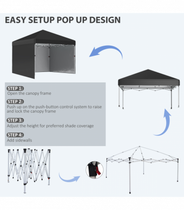 Outsunny 3x3 (M) Pop Up Gazebo Party Tent w/ 3 Sidewalls, Weight Bags, Black