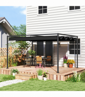 Outsunny 4x3(m) Metal Pergola Gazebo Patio Sunshelter Retractable Canopy Black
