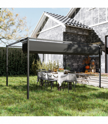 Outsunny 4x3(m) Metal Pergola Gazebo Patio Sunshelter Retractable Canopy Black