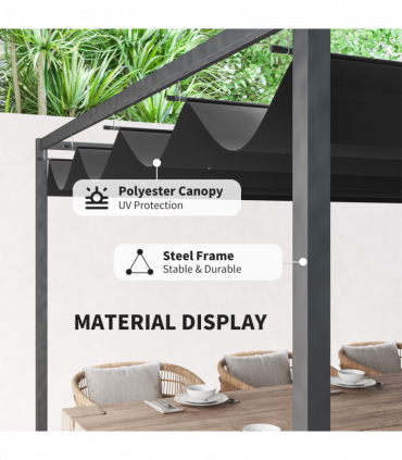 Outsunny 4x3(m) Metal Pergola Gazebo Patio Sunshelter Retractable Canopy Black