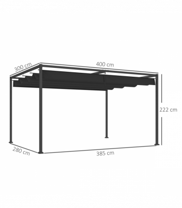 Outsunny 4x3(m) Metal Pergola Gazebo Patio Sunshelter Retractable Canopy Black