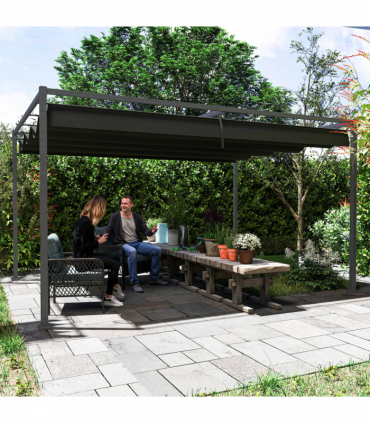 Outsunny 4x3(m) Metal Pergola Gazebo Patio Sunshelter Retractable Canopy Black