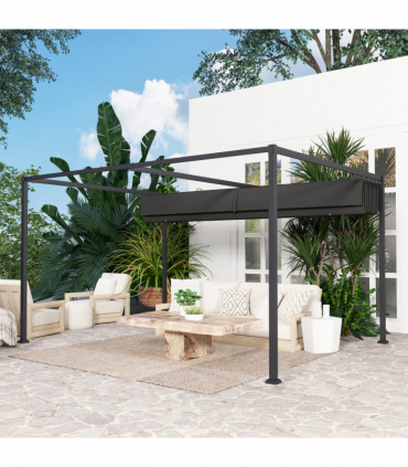 Outsunny 4x3(m) Metal Pergola Gazebo Patio Sunshelter Retractable Canopy Black