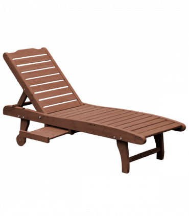 Outsunny Wooden Sun Lounger Outdoor Patio Sun Bed Adjustable w/ Pull-out Table