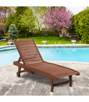 Outsunny Wooden Sun Lounger Outdoor Patio Sun Bed Adjustable w/ Pull-out Table