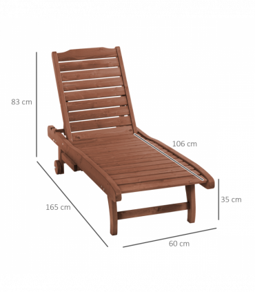 Outsunny Wooden Sun Lounger Outdoor Patio Sun Bed Adjustable w/ Pull-out Table