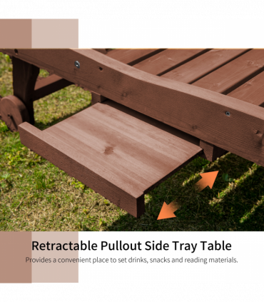 Outsunny Wooden Sun Lounger Outdoor Patio Sun Bed Adjustable w/ Pull-out Table