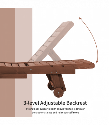 Outsunny Wooden Sun Lounger Outdoor Patio Sun Bed Adjustable w/ Pull-out Table