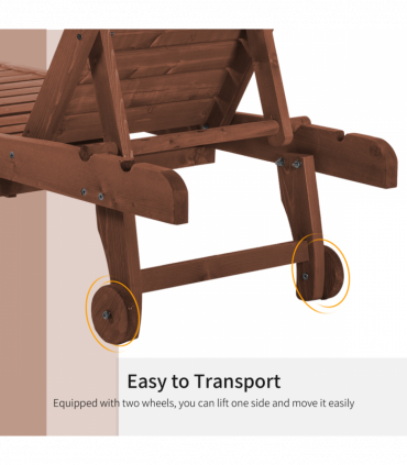 Outsunny Wooden Sun Lounger Outdoor Patio Sun Bed Adjustable w/ Pull-out Table